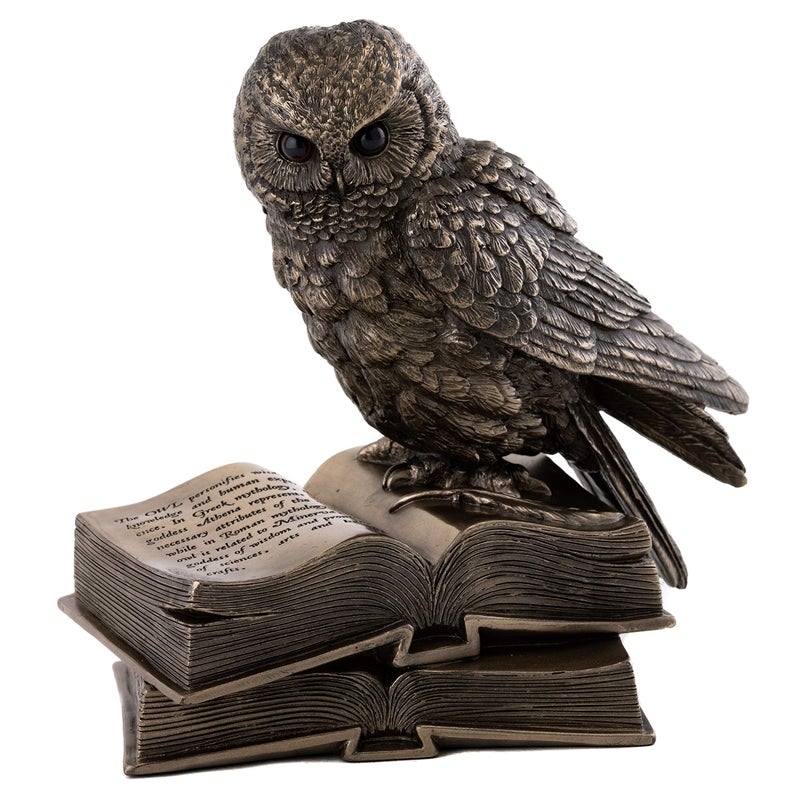 Top Collection Owl on Book Statue - Great Horned Owl Sculpture in Premium Cold Cast Bronze- 7-Inch Collectible Animal Figurine - Image 1